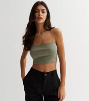 New Look Khaki Ribbed Jersey Strappy Crop Cami
